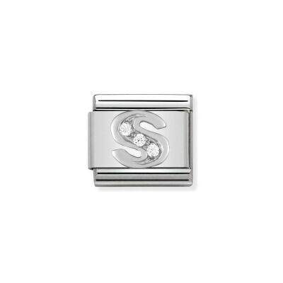 Charms Nomination Italy Composable Alphabet en acier, argent et zircon, S