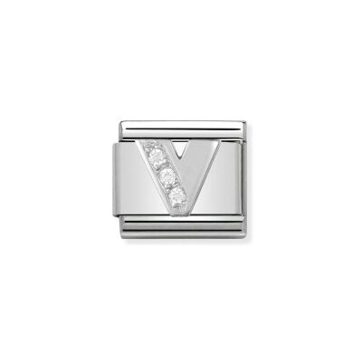 Charms Nomination Italy Composable Alphabet en acier, argent et zircon, V