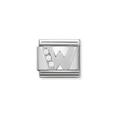 Charms Nomination Italy Composable Alphabet en acier, argent et zircon, W