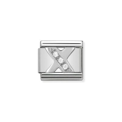 Charms Nomination Italy Composable Alphabet en acier, argent et zircon, X