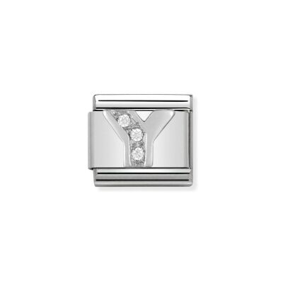Charms Nomination Italy Composable Alphabet en acier, argent et zircon, Y