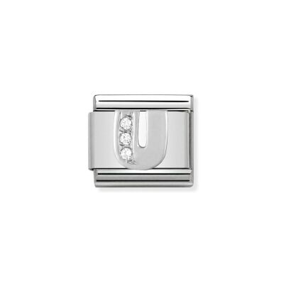 Charms Nomination Italy Composable Alphabet en acier, argent et zircon, U