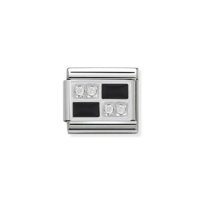 Charms Nomination Italy Composable Symboles en acier, argent, émail et zircon, Echiquier