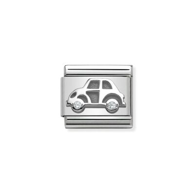Charms Nomination Italy Composable Symboles en acier, argent et zircon, Petite voiture