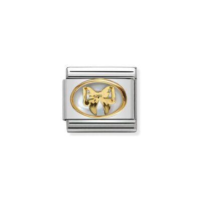 Charms Nomination Italy Composable Pierres en acier, or jaune et nacre, Ruban nacre blanche