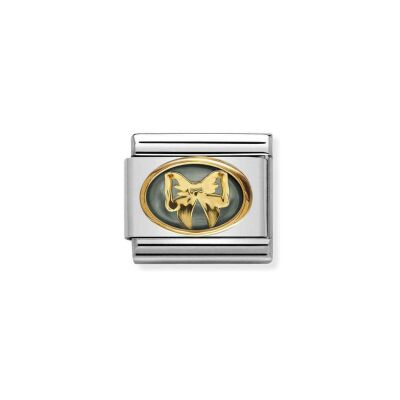 Charms Nomination Italy Composable Pierres en acier, or jaune et nacre, Ruban nacre grise