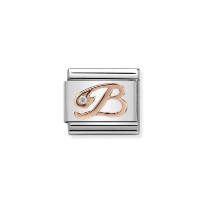 Charms Nomination Italy Composable Alphabet en acier, or rose et zircon, B