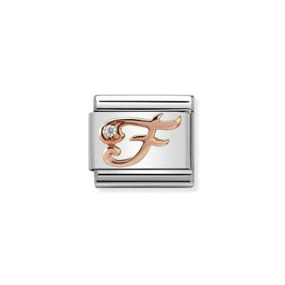 Charms Nomination Italy Composable Alphabet en acier, or rose et zircon, F