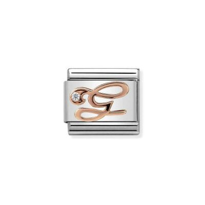 Charms Nomination Italy Composable Alphabet en acier, or rose et zircon, G