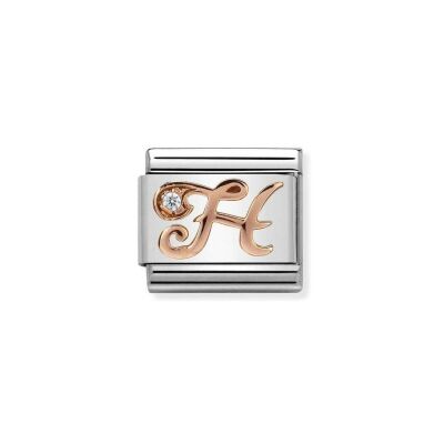 Charms Nomination Italy Composable Alphabet en acier, or rose et zircon, H