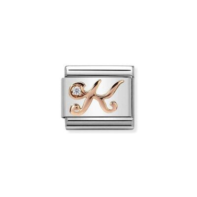 Charms Nomination Italy Composable Alphabet en acier, or rose et zircon, K