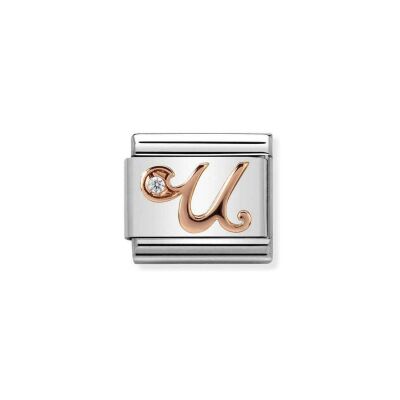 Charms Nomination Italy Composable Alphabet en acier, or rose et zircon, U