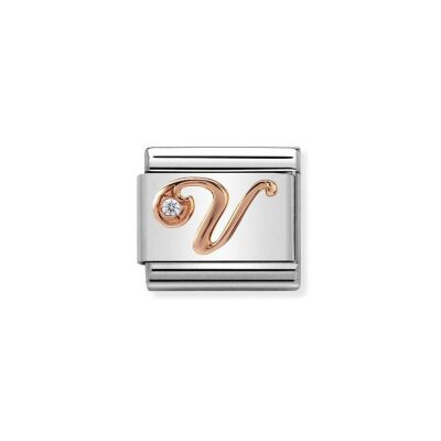 Charms Nomination Italy Composable Alphabet en acier, or rose et zircon, V