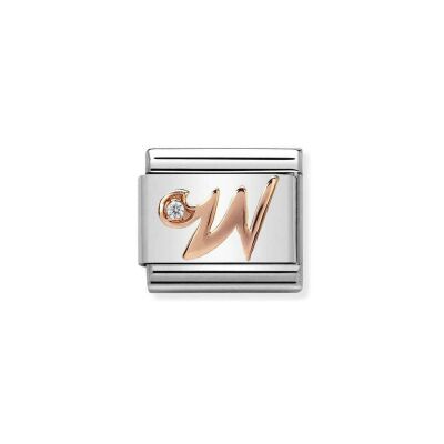 Charms Nomination Italy Composable Alphabet en acier, or rose et zircon, W