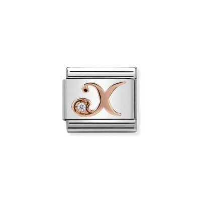 Charms Nomination Italy Composable Alphabet en acier, or rose et zircon, X