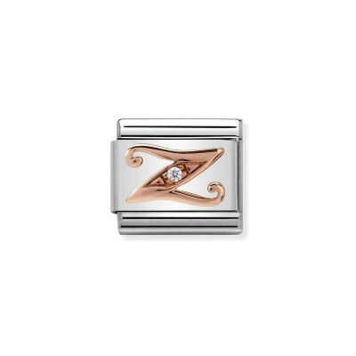 Charms Nomination Italy Composable Alphabet en acier, or rose et zircon, Z
