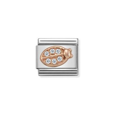 Charms Nomination Italy Composable Symboles en acier, or rose et zircon, Coccinelle