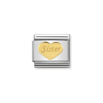 Charms Nomination Italy Composable Symboles en acier et or jaune, Coeur Sister