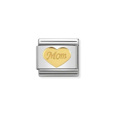 Charms Nomination Italy Composable Symboles en acier et or jaune, Coeur Mom