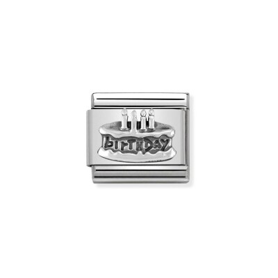 Charms Nomination Italy Composable Symboles en acier, argent et oxydes de zirconium, Gateau Birthday