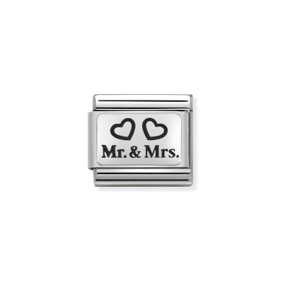 Charms Nomination Italy Composable en acier, argent et oxydes de zirconium, Mr et Ms