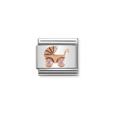 Charms Nomination Italy Composable Symboles en acier, or rose et zircon, Poussette