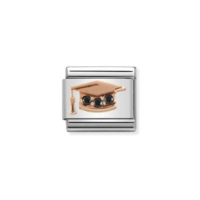 Charms Nomination Italy Composable Symboles en acier, or rose et zircon, Chapeau