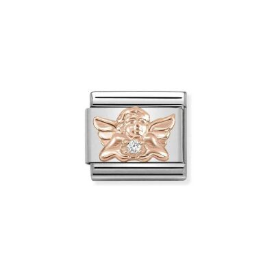 Charms Nomination Italy Composable Symboles en acier, or rose et zircon, Ange