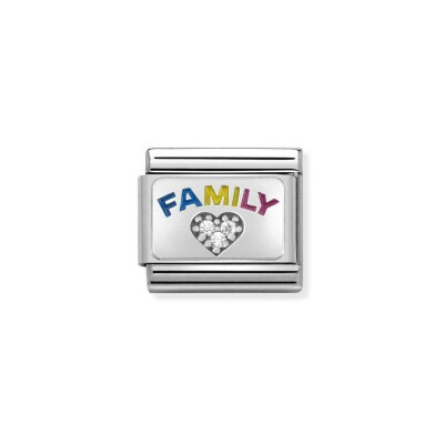 Charms Nomination Italy Composable Symboles en acier, argent, émail et zircon, Family