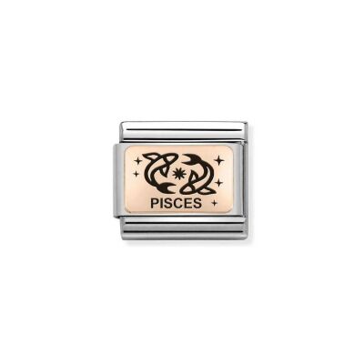Charms Nomination Italy Composable Zodiaque en acier et or rose, Poissons