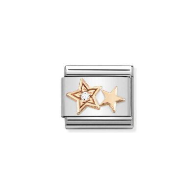 Charms Nomination Italy Composable Symboles en acier, or rose et zircon, Double étoile
