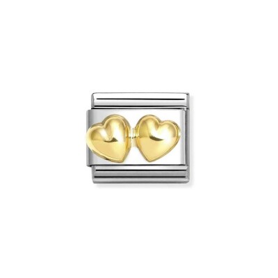 Charms Nomination Italy Composable Love en acier et or jaune, Doubles cœurs