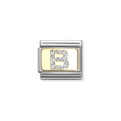 Charms Nomination Italy Composable Alphabet en acier, or jaune et émail, B