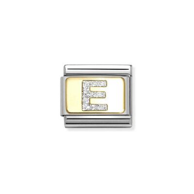 Charms Nomination Italy Composable Alphabet en acier, or jaune et émail, E