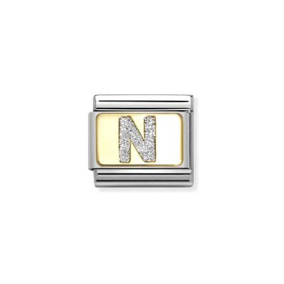 Charms Nomination Italy Composable Alphabet en acier, or jaune et émail, N