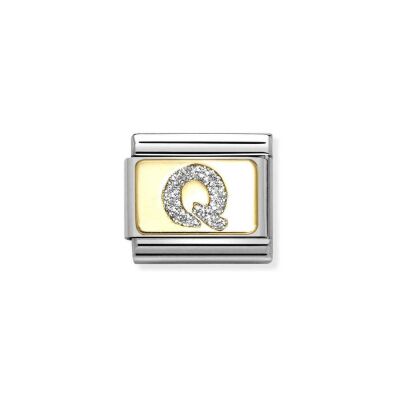 Charms Nomination Italy Composable Alphabet en acier, or jaune et émail, Q