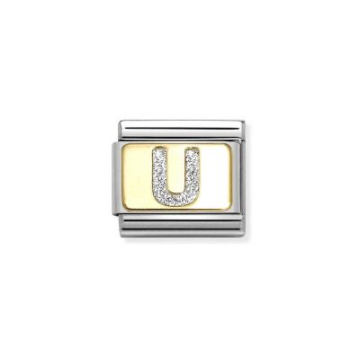 Charms Nomination Italy Composable Alphabet en acier, or jaune et émail, U