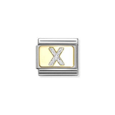 Charms Nomination Italy Composable Alphabet en acier, or jaune et émail, X