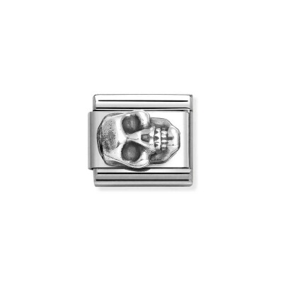 Charms Nomination Italy Composable Symboles en acier, argent et oxydes de zirconium, Tête de mort