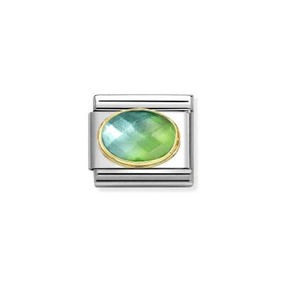 Charms Nomination Italy Composable Classic en acier et or jaune, Vert clair