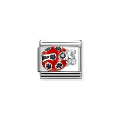 Charms Nomination Italy Composable Symboles en acier, argent, émail et zircon, Coccinelle