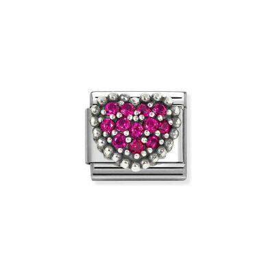 Charms Nomination Italy Composable Symboles en acier, argent et oxydes de zirconium, Cœur rouge