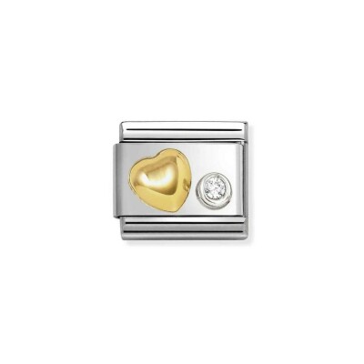 Charms Nomination Italy Composable Symboles en acier, or jaune, argent et oxydes de zirconium, Cœur