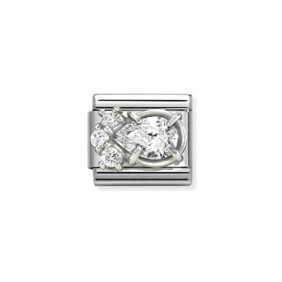 Charms Nomination Italy Composable Classic en acier, argent et oxydes de zirconium, Goutte