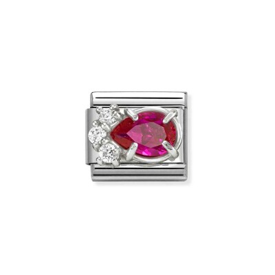 Charms Nomination Italy Composable Classic en acier, argent et oxydes de zirconium, Goutte Rouge