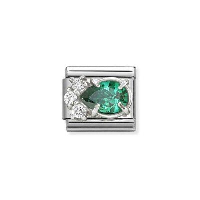 Charms Nomination Italy Composable Classic en acier, argent et oxydes de zirconium, Goutte Verte
