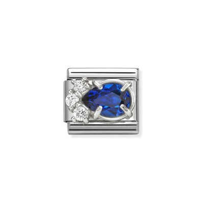 Charms Nomination Italy Composable Classic en acier, argent et oxydes de zirconium, Goutte bleue
