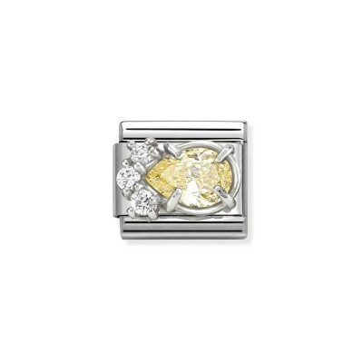 Charms Nomination Italy Composable Classic en acier, argent et oxydes de zirconium, Goutte jaune
