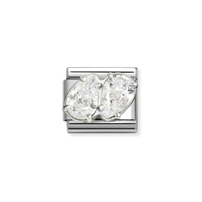 Charms Nomination Italy Composable Classic en acier, argent et oxydes de zirconium, Deux gouttes blanches