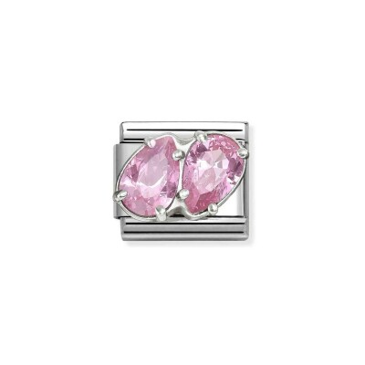 Charms Nomination Italy Composable Classic en acier, argent et oxydes de zirconium, Deux gouttes rose
